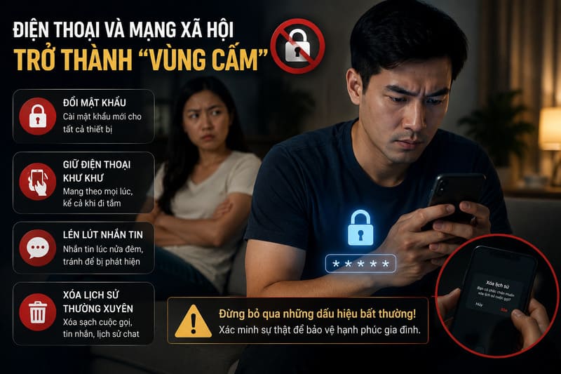 Điện thoại và mạng xã hội trở thành vùng cấm – dấu hiệu ngoại tình cần lưu ý tại Bình Dương