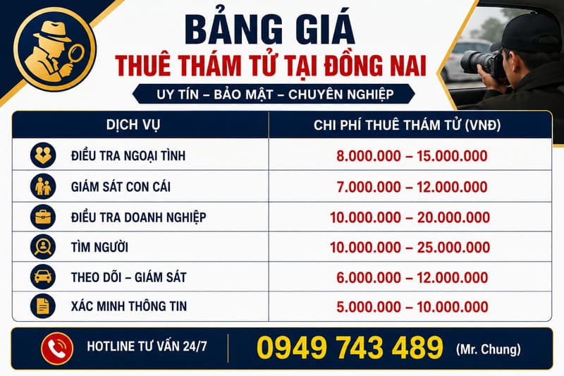Bảng giá thuê thám tử Đồng Nai mới nhất với các dịch vụ điều tra ngoại tình, giám sát con cái, điều tra doanh nghiệp, tìm người và xác minh thôBảng giá thuê thám tử Đồng Nai mới nhất với các dịch vụ điều tra ngoại tình, giám sát con cái, điều tra doanh nghiệp, tìm người và xác minh thông tin uyBảng giá thuê thám tử Đồng Nai mới nhất với các dịch vụ điều tra ngoại tình, giám sát con cái, điều tra doanh nghiệp, tìm người và xác minh thông tin uy tín. tín.ng tin uy tín.