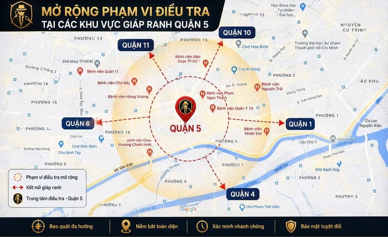 Thám Tử Hoàng Chung hỗ trợ điều tra từ Quận 5 đến các quận giáp ranh tại TP.HCM.