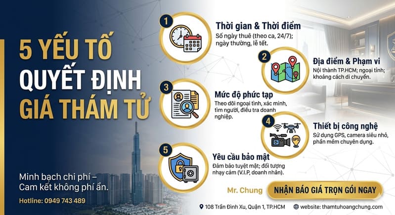 Phân tích 5 yếu tố quyết định chi phí thuê thám tử giá rẻ tại Hoàng Chung – Giúp bạn chủ động ngân sách và tối ưu hiệu quả điều tra.