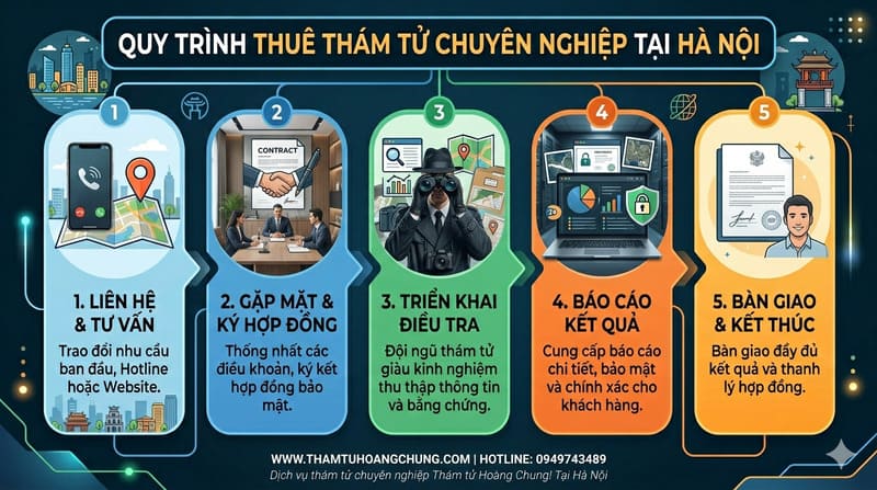 Quy trình 5 bước thuê dịch vụ thám tử chuyên nghiệp tại Hà Nội - Thám tử Hoàng Chung