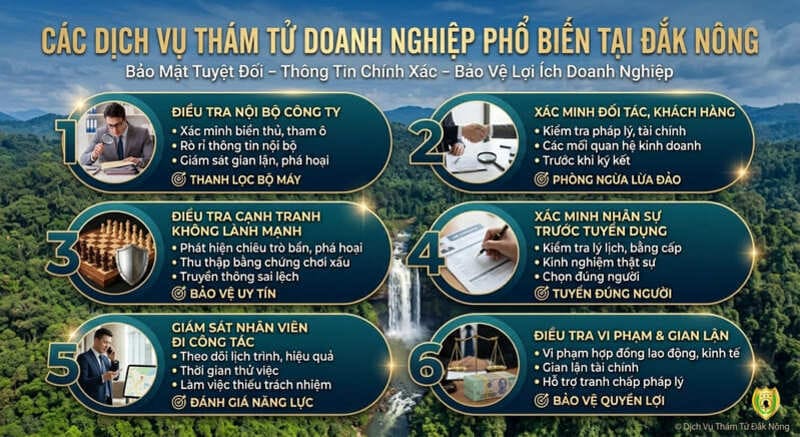 Dịch vụ thám tử tại Đắk Nông Giá Rẻ Uy tín, bảo mật TOP 1 6 dịch vụ thám tử doanh nghiệp phổ biến tại Đắk Nông